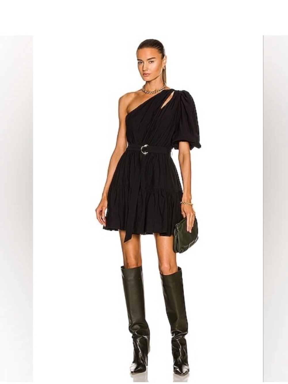 Jonathan Simkhai One-Shoulder Black Mini Dress with Belted Waist